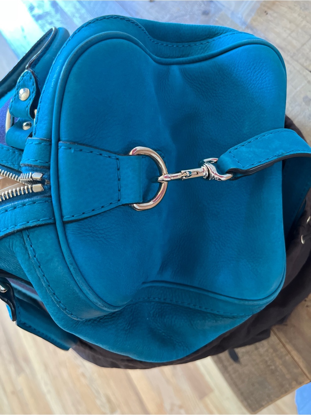 Authentic Gucci Teal Blue Suede Web Boston Bag - Picture 16 of 16